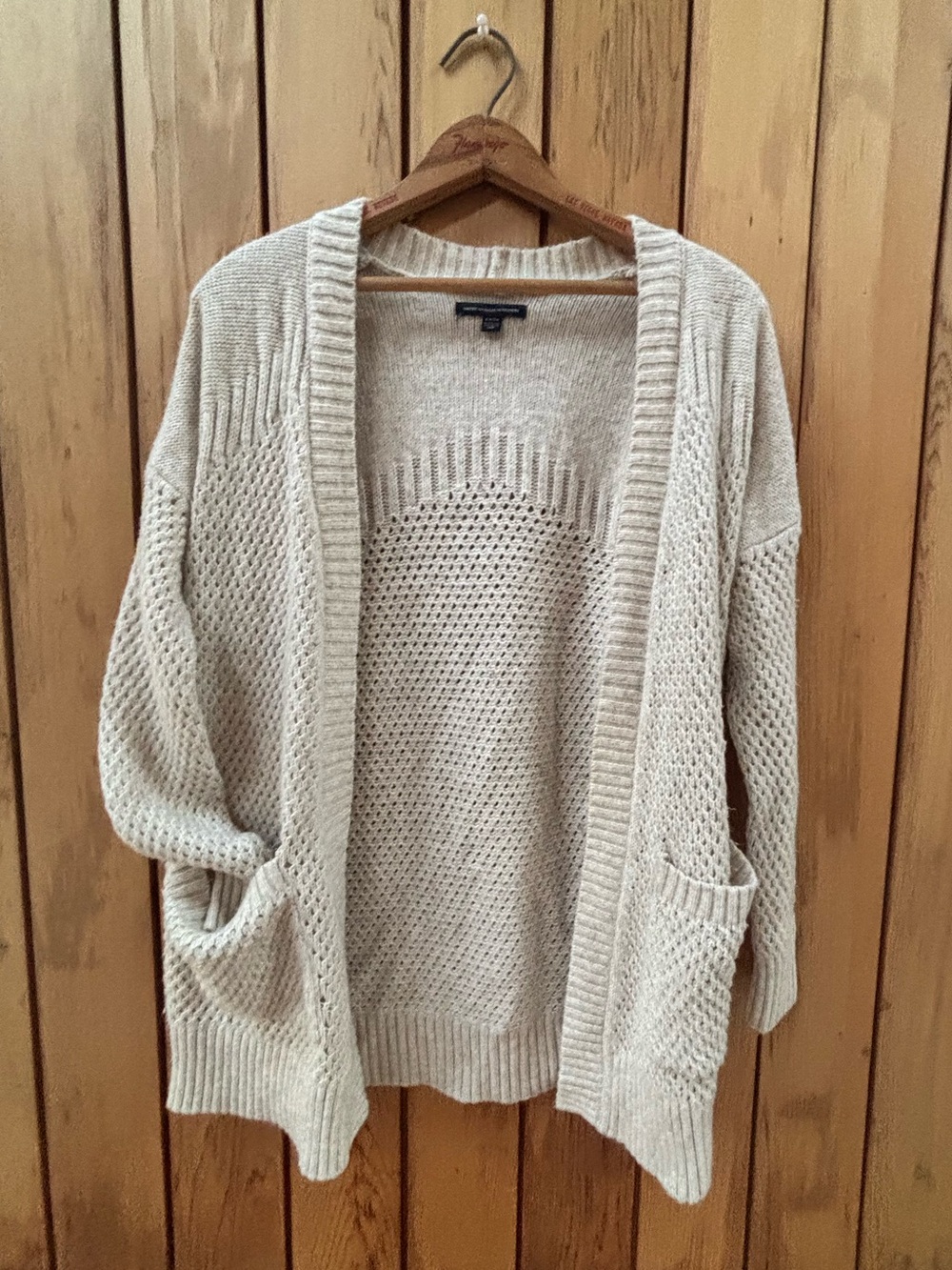 American Eagle Cream Open-Front Textured Knit Cardigan Sweater - Size Small